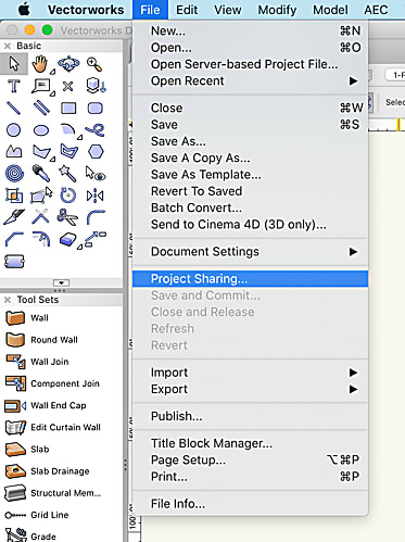 Project sharing command in Vectorworks