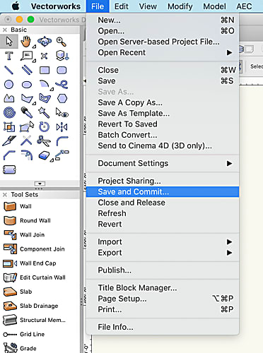 Update a Vectorworks Project File with the Save and Commit command.