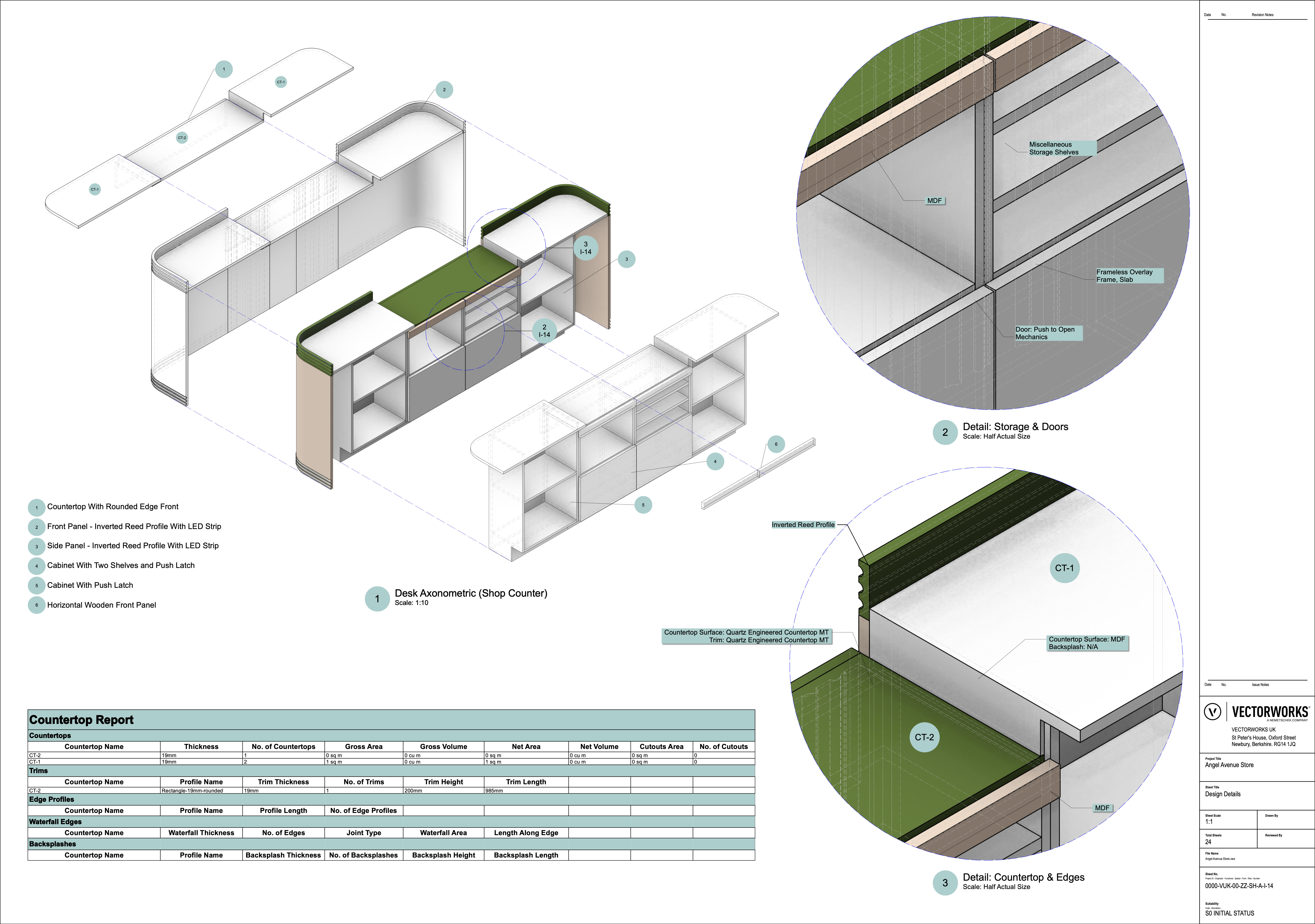 Countertop design and report created in Vectorworks Architect