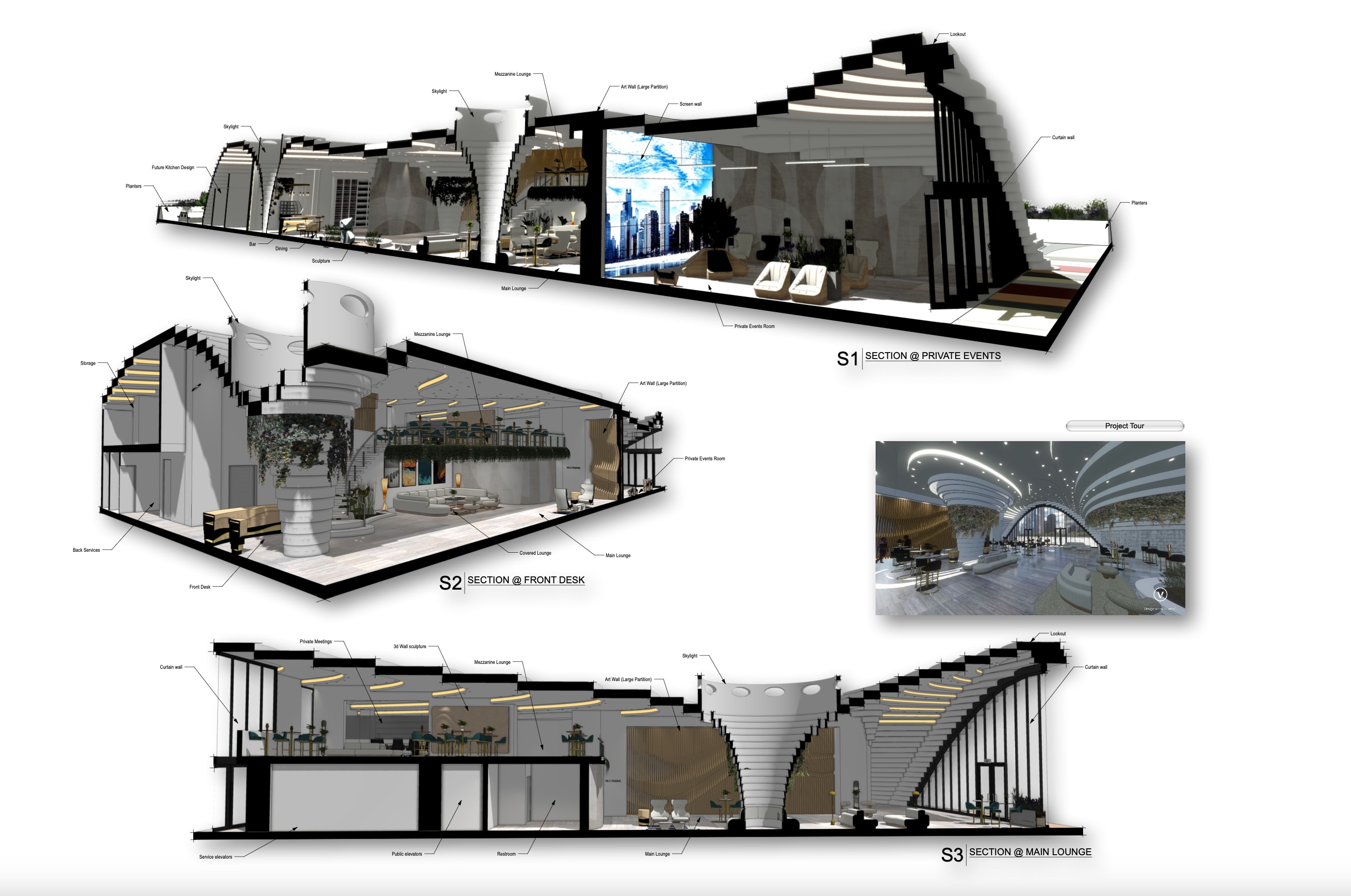 multiple views of grotto presentation in vectorworks