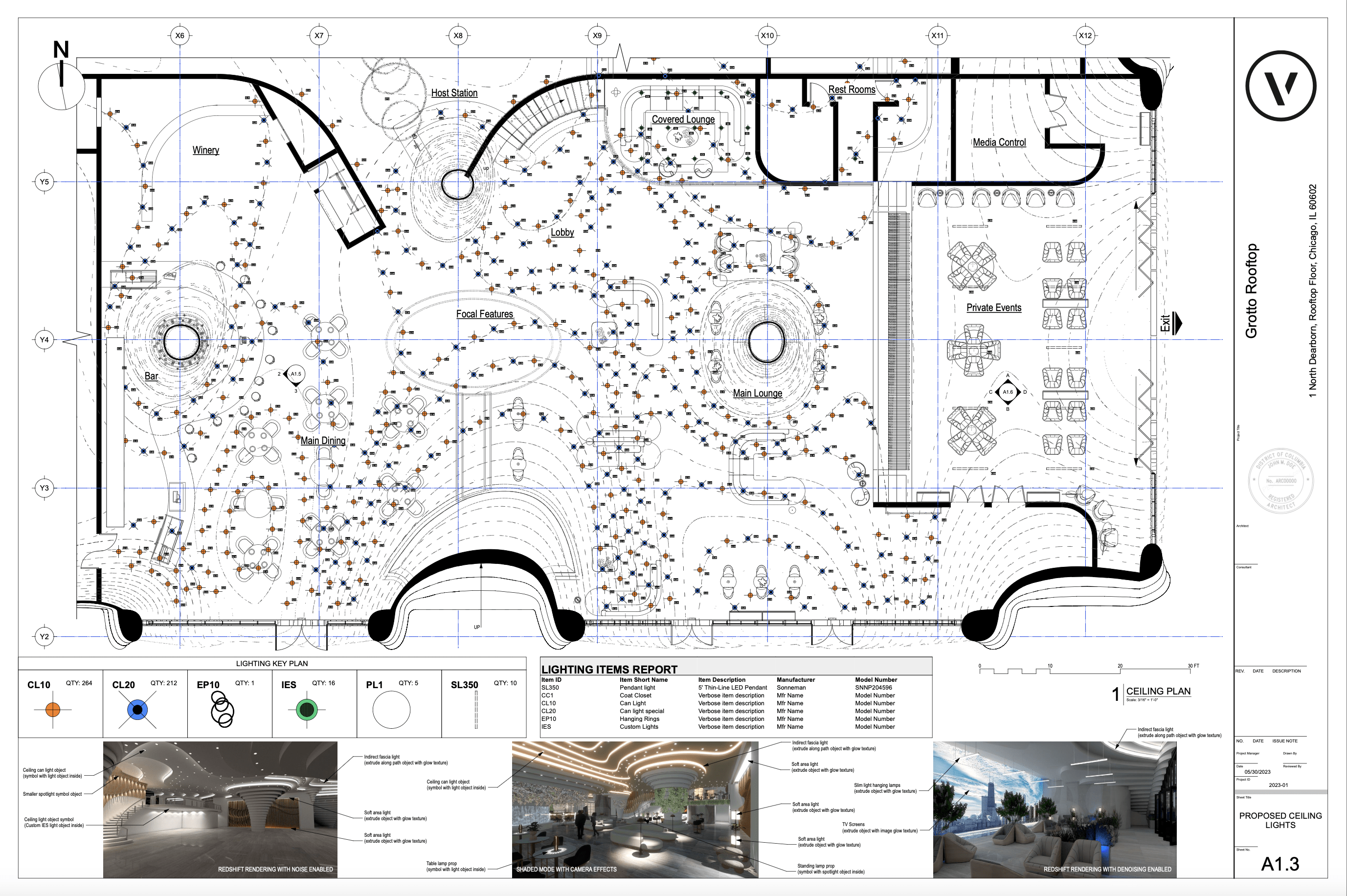 reflected ceiling plan made with Vectorworks and using data visualization